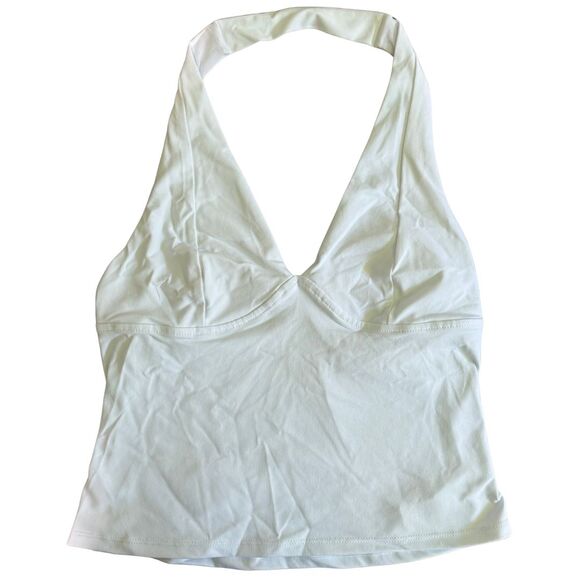 FP FREE PEOPLE INTIMATELY Still Here Halter Top Knit Deep V White NWT Medium - Picture 3 of 6